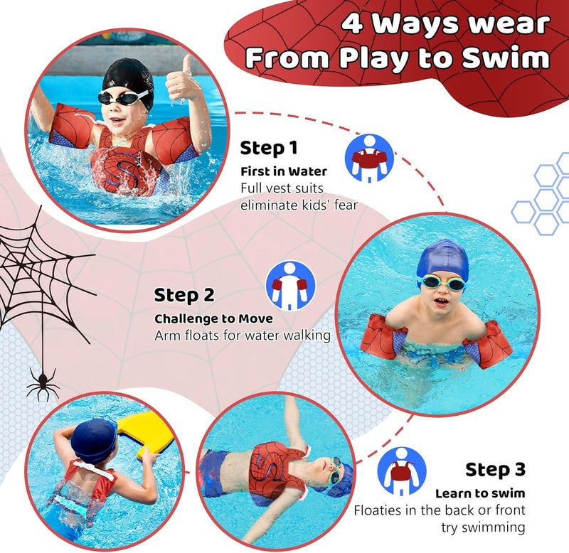 Vvinca Separable Toddler Swim Vest Fit 22-66 Lbs（2-6 Years）| 3 in 1 Toddler Floaties Pool Float & Arm Bands Boys and Girls, Adjustable Sturdy Safety for 2 3 4 5 6 Year - Image 5